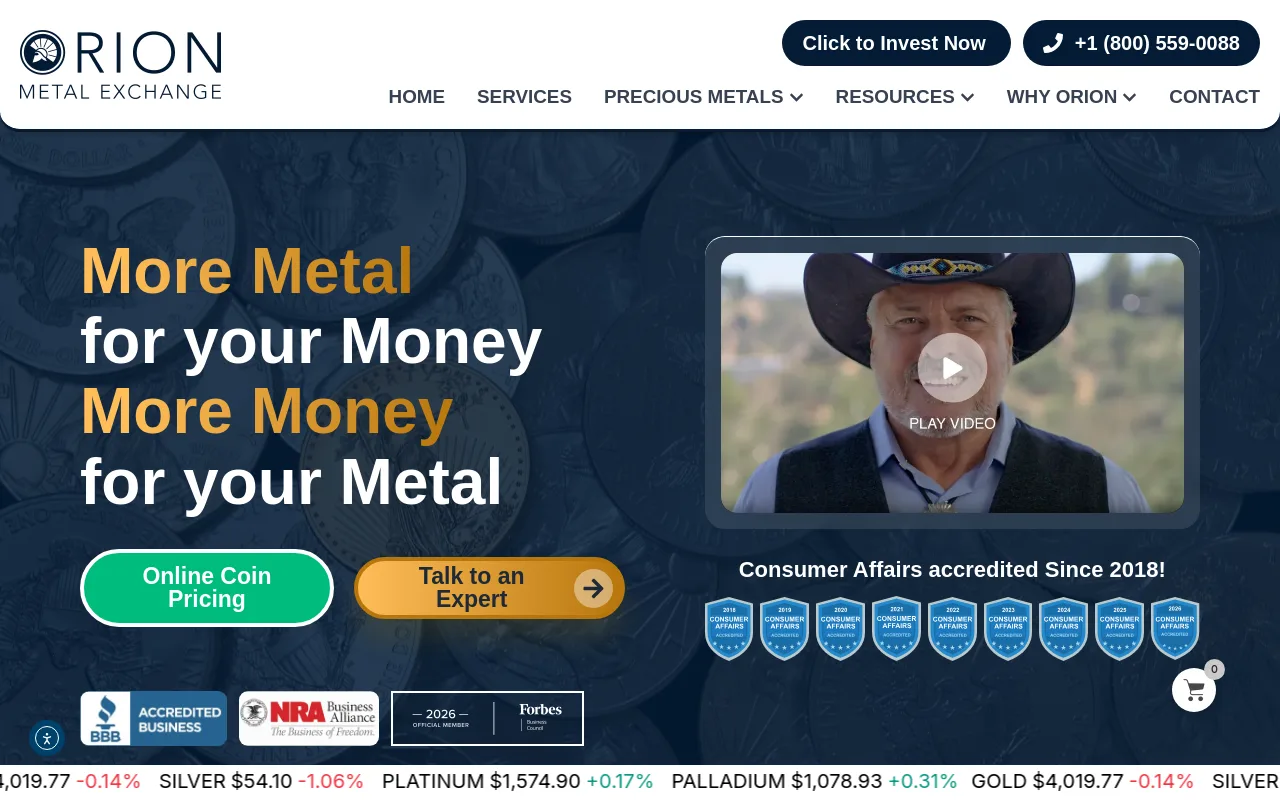 Orion Metal Exchange website